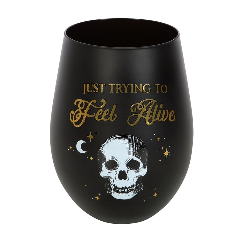 Trying to Feel Alive Black Gold Stemless Wine Glass - Unique Party Glasses