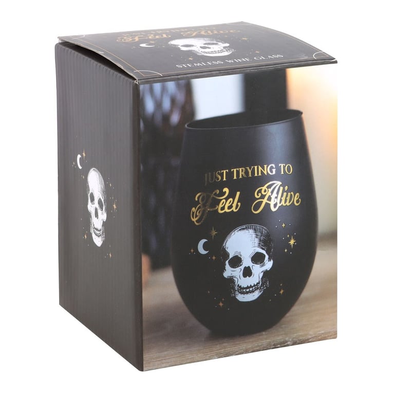 Trying to Feel Alive Black Gold Stemless Wine Glass - Unique Party Glasses