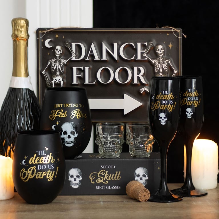 Til Death Do Us Party Black and Gold Champagne Flute Set - Perfect Anniversary Gift