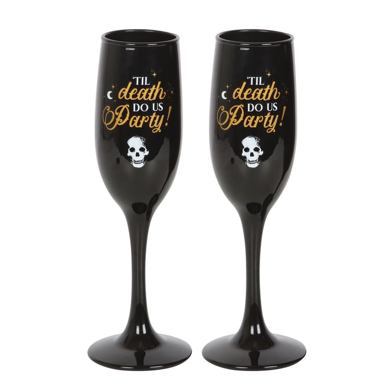 Til Death Do Us Party Black and Gold Champagne Flute Set - Perfect Anniversary Gift