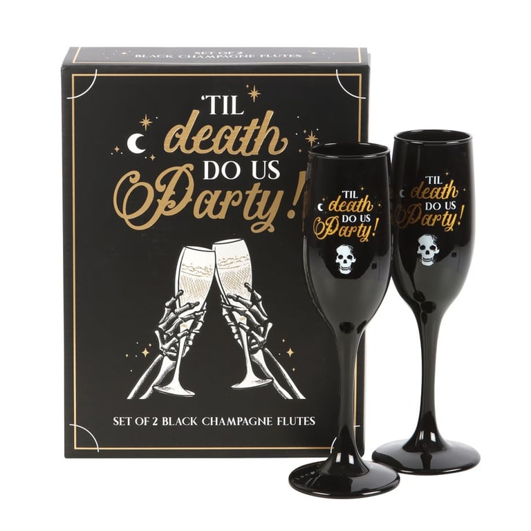 Til Death Do Us Party Black and Gold Champagne Flute Set - Perfect Anniversary Gift