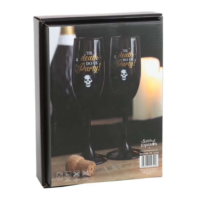 Til Death Do Us Party Black and Gold Champagne Flute Set - Perfect Anniversary Gift