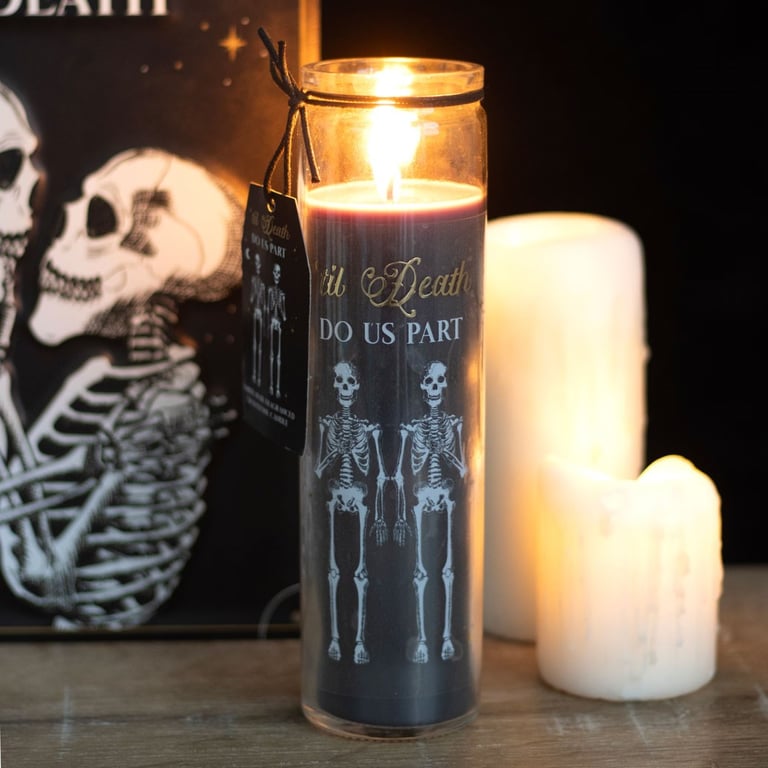 Til Death Do Us Part Amber Noir Skeleton Couple Black Candle