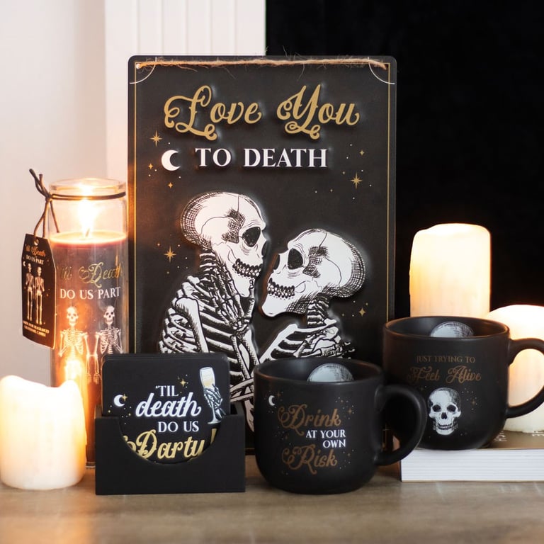 Til Death Do Us Part Amber Noir Skeleton Couple Black Candle