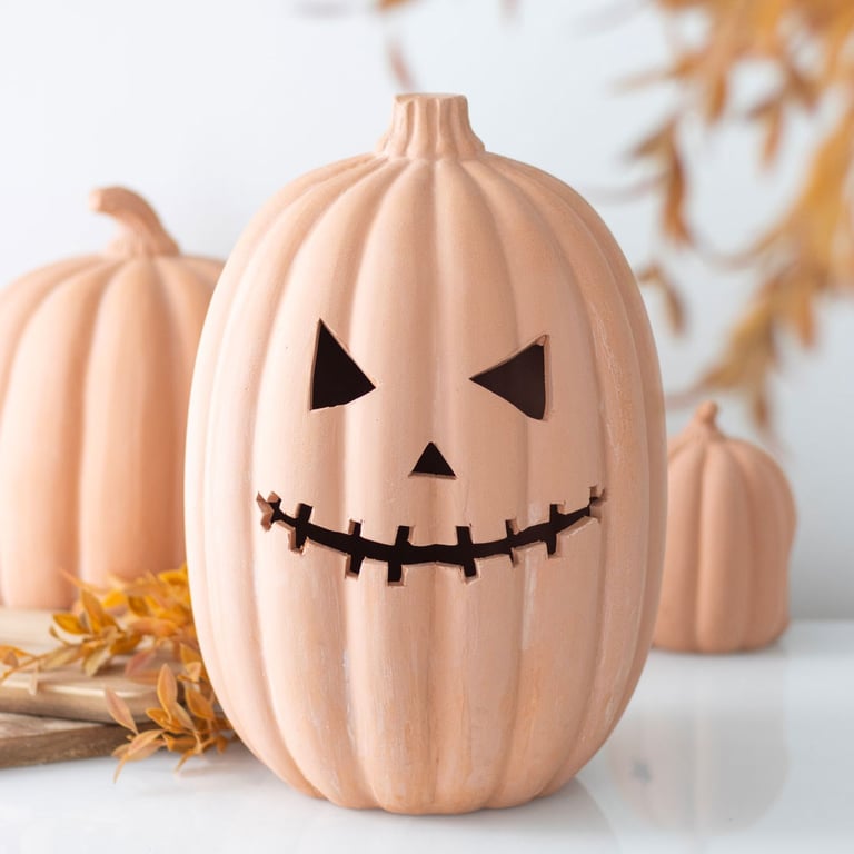 30cm Terracotta Pumpkin Decoration - Year-Round Halloween Ornament