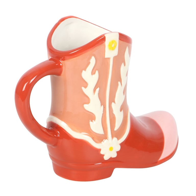 Pink Cowboy Boot Shaped Mug - Hand Wash, Cold Drink, Western Themed Design