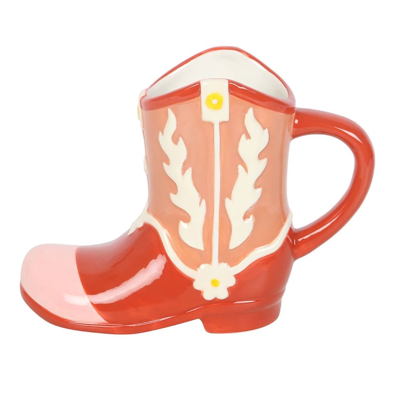 Pink Cowboy Boot Shaped Mug - Hand Wash, Cold Drink, Western Themed Design