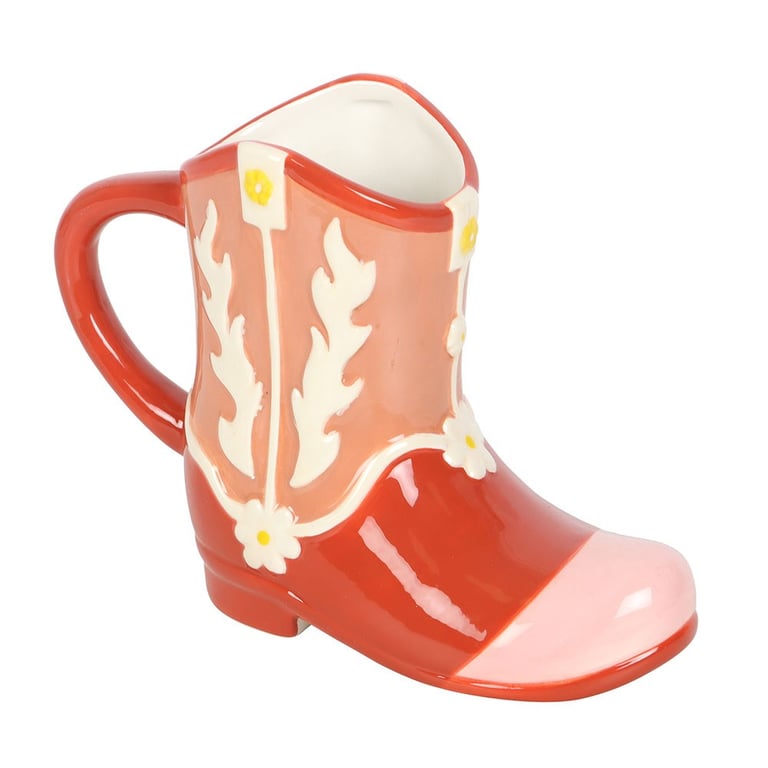 Pink Cowboy Boot Shaped Mug - Hand Wash, Cold Drink, Western Themed Design