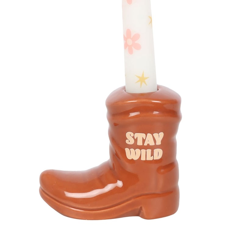 Brown Cowboy Boot Candle Holder - Western Home Decor Taper Candle Holder