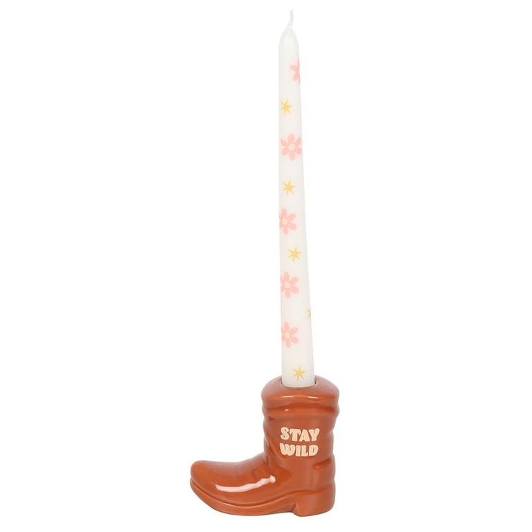 Brown Cowboy Boot Candle Holder - Western Home Decor Taper Candle Holder