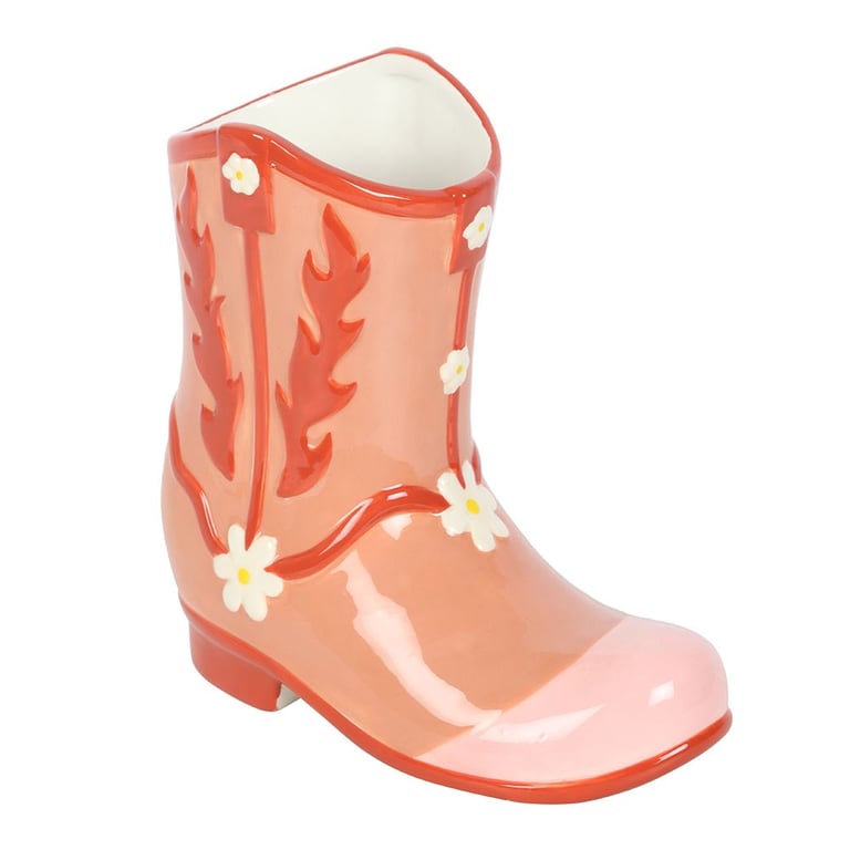 Pink Cowboy Boot Flower Vase - Unique Western Home Decor Accent Piece