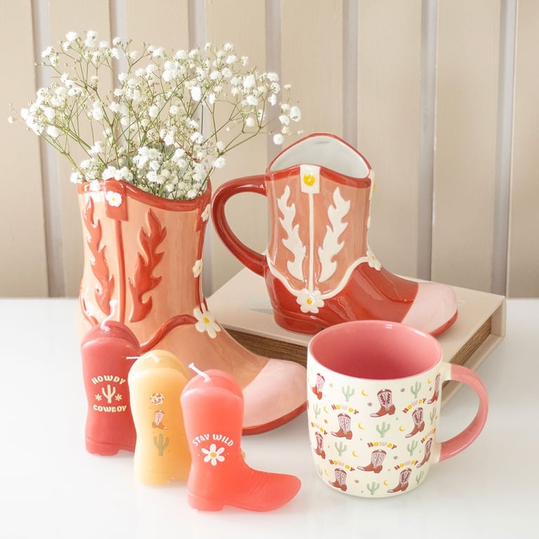 Pink Cowboy Boot Flower Vase - Unique Western Home Decor Accent Piece