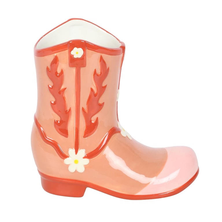 Pink Cowboy Boot Flower Vase - Unique Western Home Decor Accent Piece