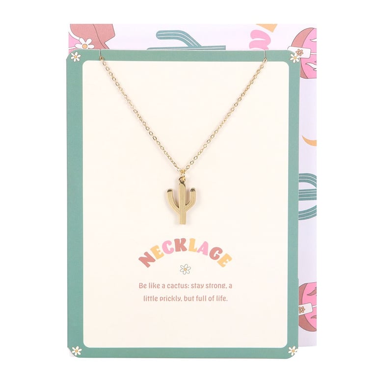 Cactus Necklace - Nickel-Free Stainless Steel with Inspirational Greeting Card