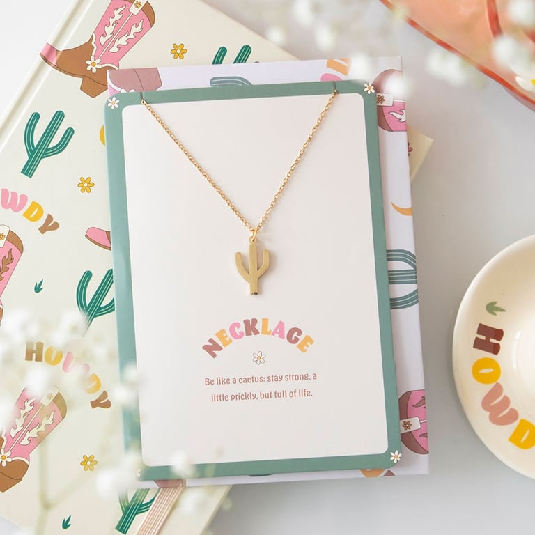 Cactus Necklace - Nickel-Free Stainless Steel with Inspirational Greeting Card