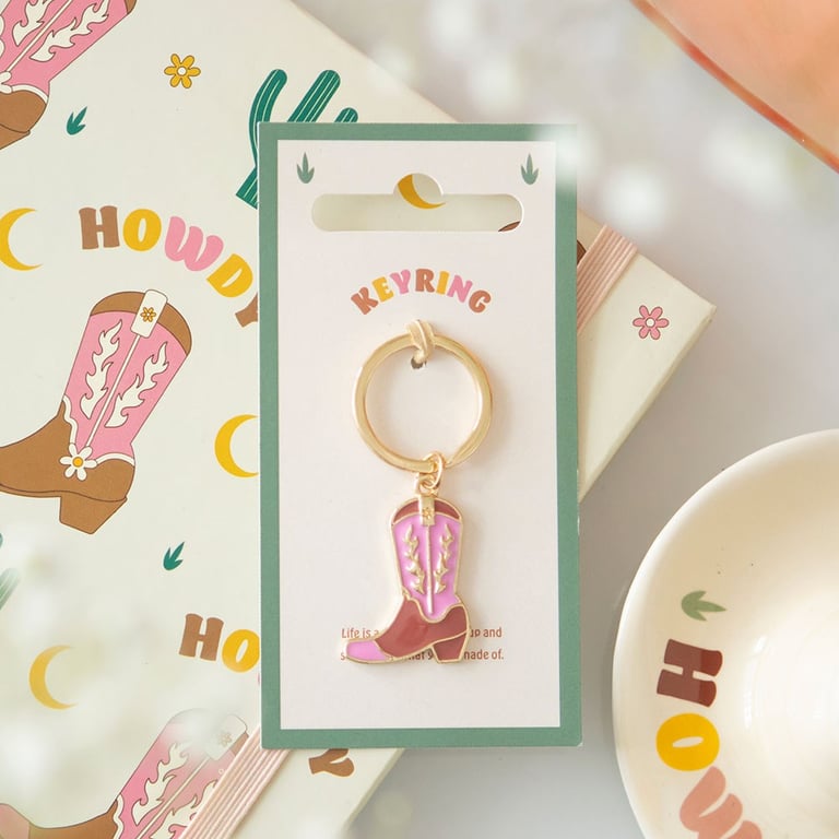 Pink Cowboy Boot Keyring - Western Flair Gift for Cowgirls