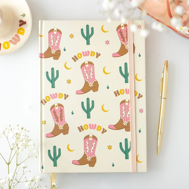 Cowboy Boot Notebook - Western Design & Sticker Sheet, 100 Sheets, 200 Lined Pages