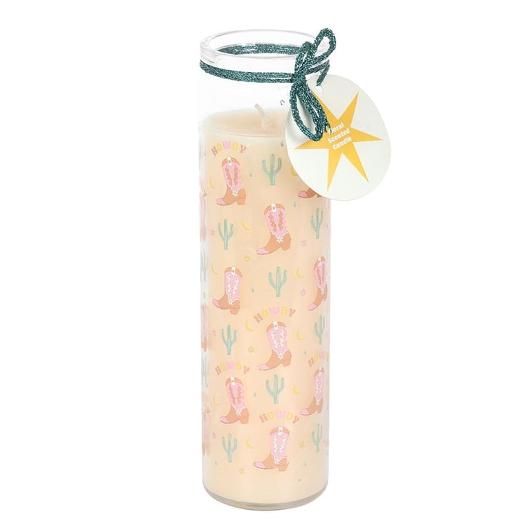 Howdy Cowboy Boot Print Floral Scented 50hr Paraffin Wax Candle