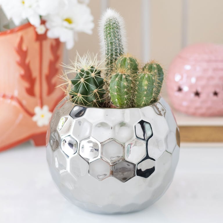 Silver Disco Ball Ceramic Vase - Retro Home Decor Accent