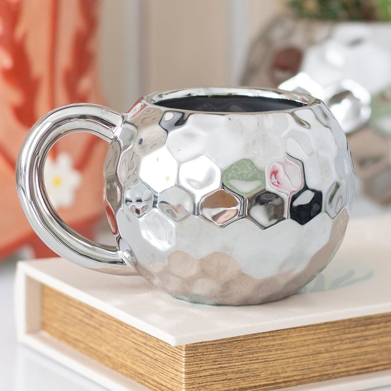 Silver Disco Ball Mug - Retro Sparkle Ceramic 400ml Coffee Cup