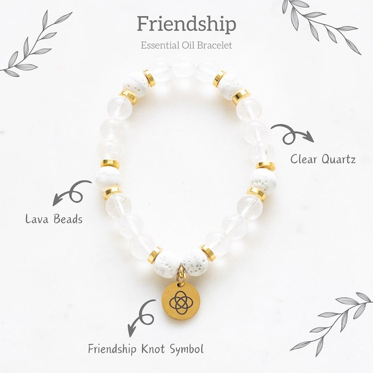 Clear Quartz Essential Oil Friendship Bracelet - Aromatherapy Gift Set with Crystal and Lava Beads