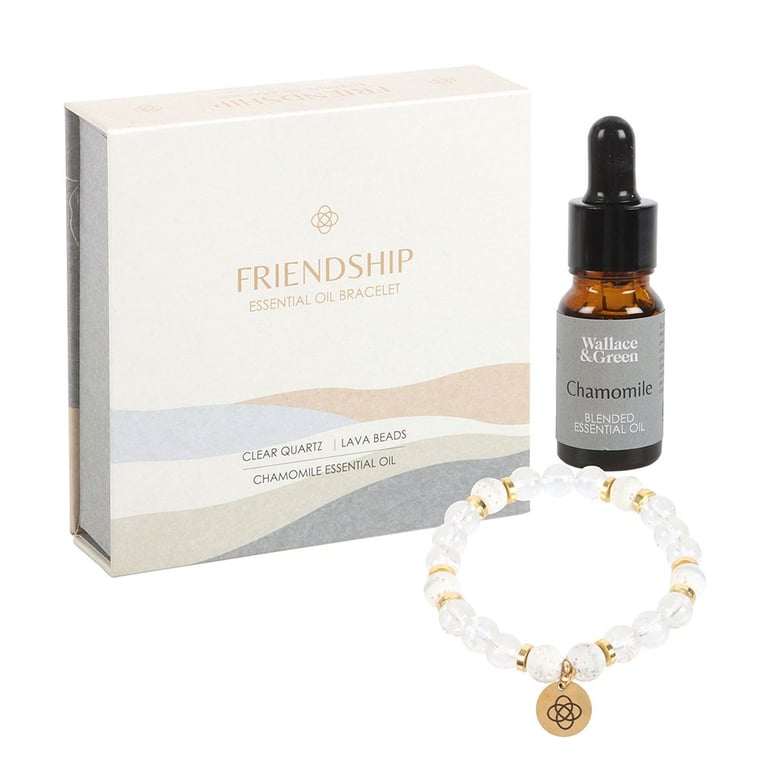 Clear Quartz Essential Oil Friendship Bracelet - Aromatherapy Gift Set with Crystal and Lava Beads