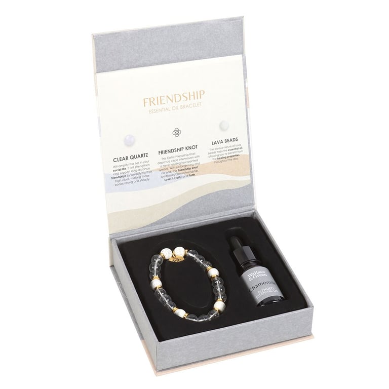 Clear Quartz Essential Oil Friendship Bracelet - Aromatherapy Gift Set with Crystal and Lava Beads