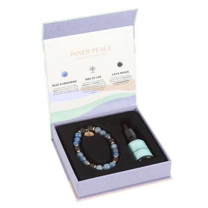 Inner Peace Blue Lace Agate Crystal Essential Oil Aromatherapy Stress Relief Bracelet Gift Set