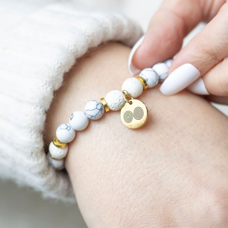 Stress Less Howlite Crystal Essential Oil Aromatherapy Bracelet