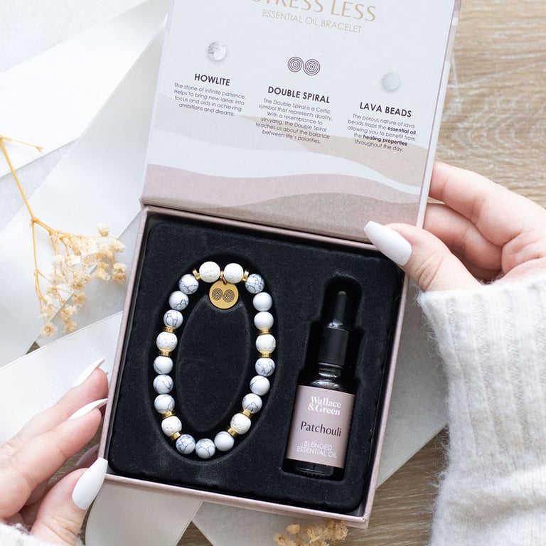 Stress Less Howlite Crystal Essential Oil Aromatherapy Bracelet