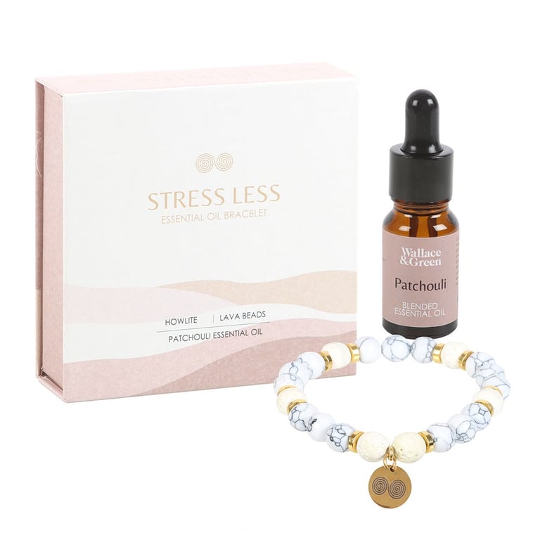 Stress Less Howlite Crystal Essential Oil Aromatherapy Bracelet