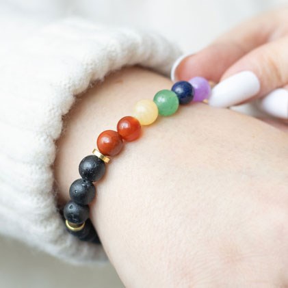 Seven Chakra Crystal Gemstone Essential Oil Diffuser Bracelet Set
