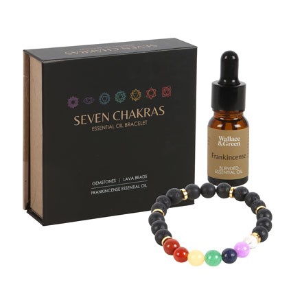 Seven Chakra Crystal Gemstone Essential Oil Diffuser Bracelet Set