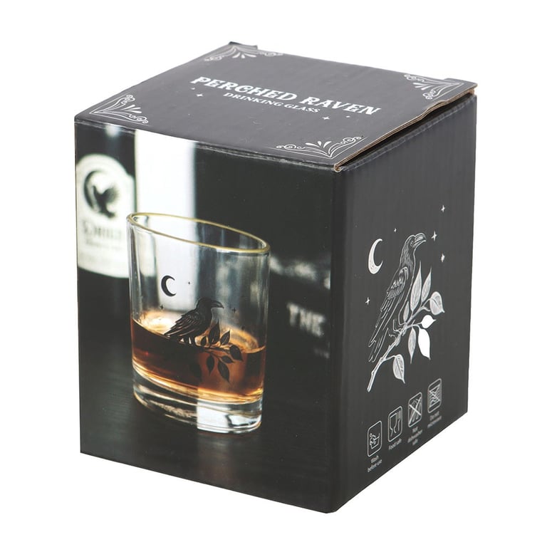 Perched Raven Gothic Glass - Elegant Dark Themed Drinking Glass, 350ml Handwash Only
