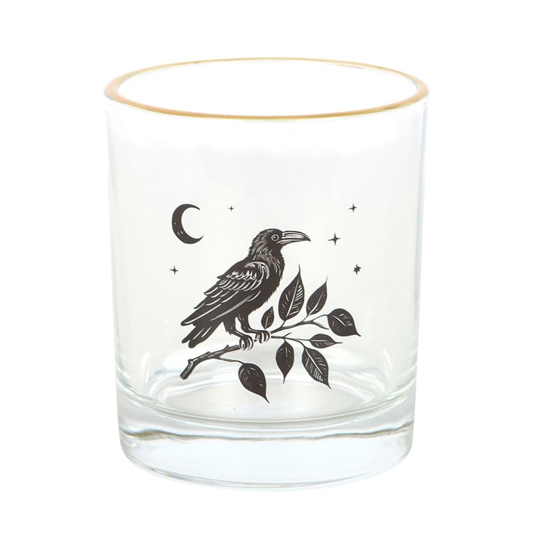 Perched Raven Gothic Glass - Elegant Dark Themed Drinking Glass, 350ml Handwash Only