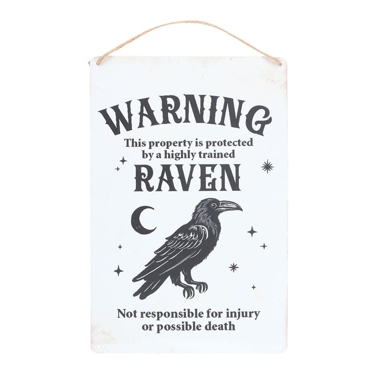 Protected by a Raven Gothic Hanging Sign - Dark Humor Home Decor Entryway Sign