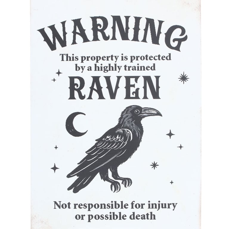Protected by a Raven Gothic Hanging Sign - Dark Humor Home Decor Entryway Sign