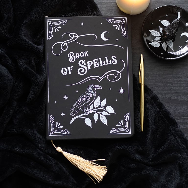 Mystic Raven Book of Spells A5 Notebook - 200 Lined Pages, Gothic Stationery for Writers & Witches