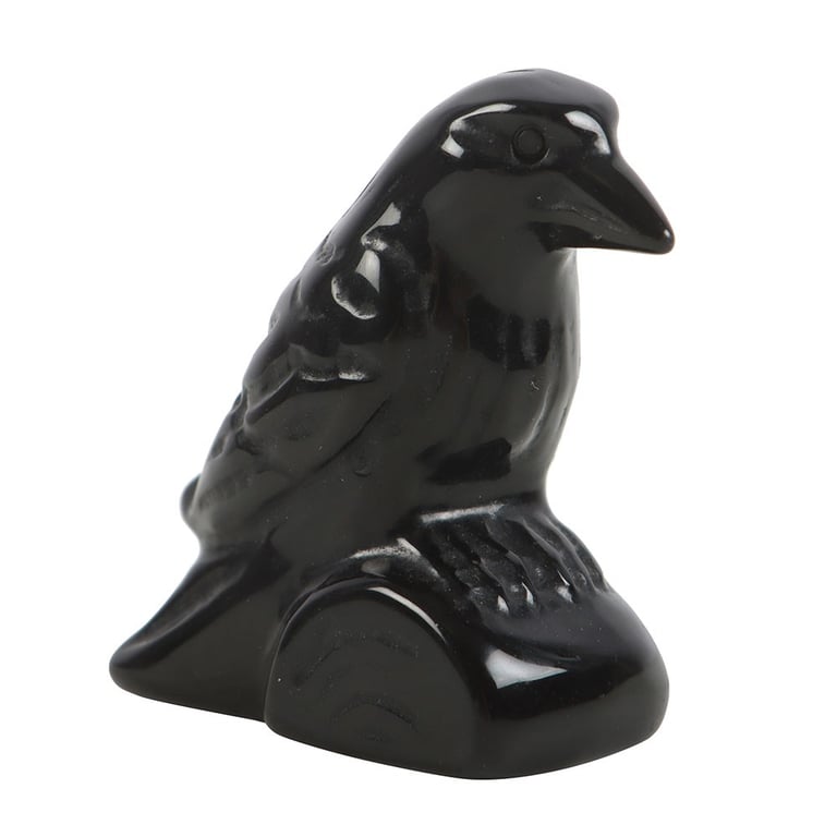 Black Obsidian Raven Ornament - Velvet Pouch Included, Perfect Gift or Home Decor Addition