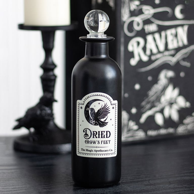 Dried Crow s Feet Decorative Glass Potion Bottle - Gothic Altar Decoration