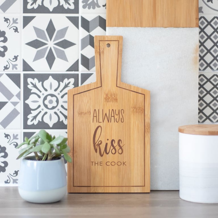 Bamboo Serving Board - Always Kiss the Cook, Eco-Friendly & Food Safe