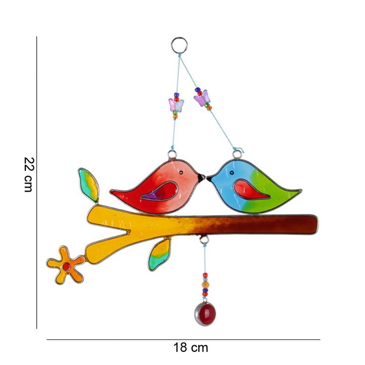 Love Birds On A Branch Glass Suncatcher - Indoor & Outdoor Decor