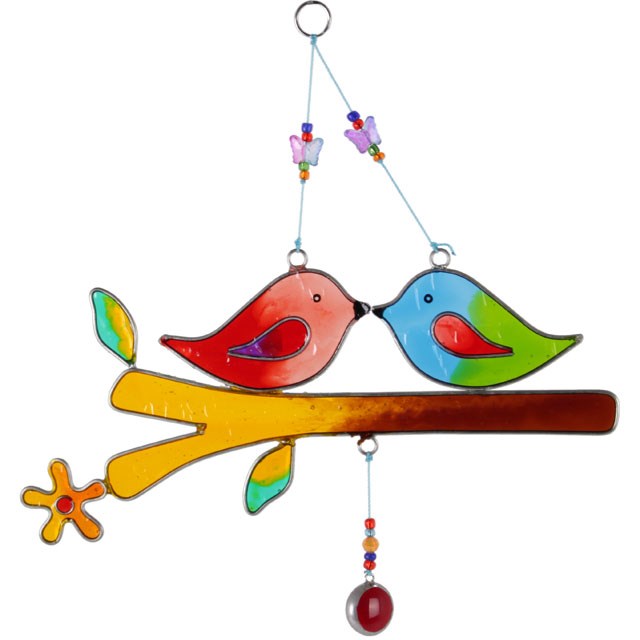 Love Birds On A Branch Glass Suncatcher - Indoor & Outdoor Decor