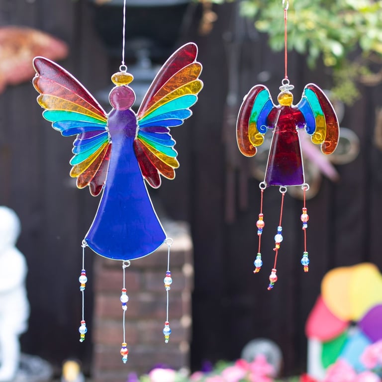 38cm Rainbow Angel Suncatcher - Ethically Sourced Home Decor with Coloured Beads