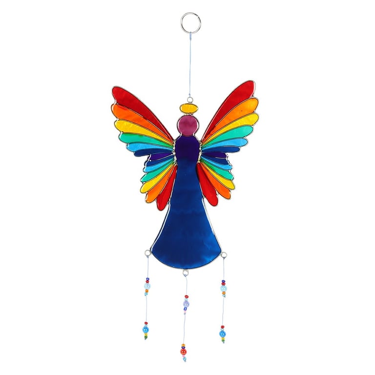 38cm Rainbow Angel Suncatcher - Ethically Sourced Home Decor with Coloured Beads