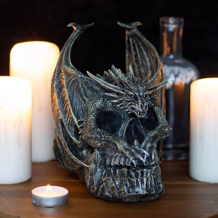 Draco Dragon Skull Ornament - High-Quality Resin Sculpture with Vengeful Design