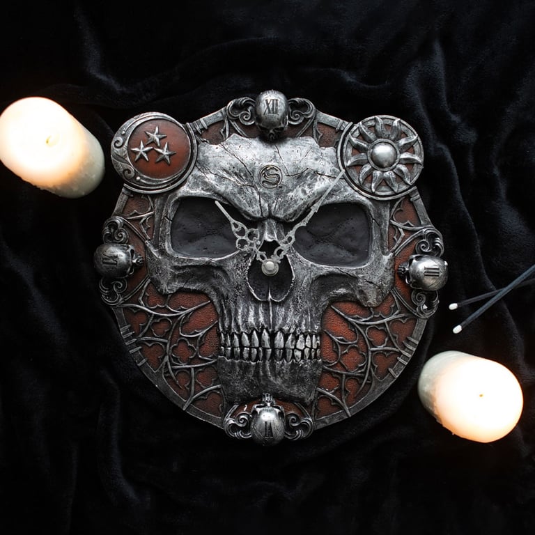 11.5in Hands of Death Resin Clock - Unique Skull-Shaped Timepiece for Home Decor