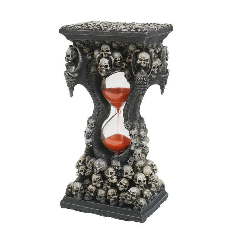 7.5in Gothic Style Resin Glass Hourglass Timer with Dark Red Sand and Skull Design