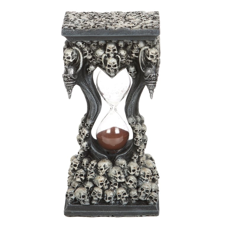 7.5in Gothic Style Resin Glass Hourglass Timer with Dark Red Sand and Skull Design