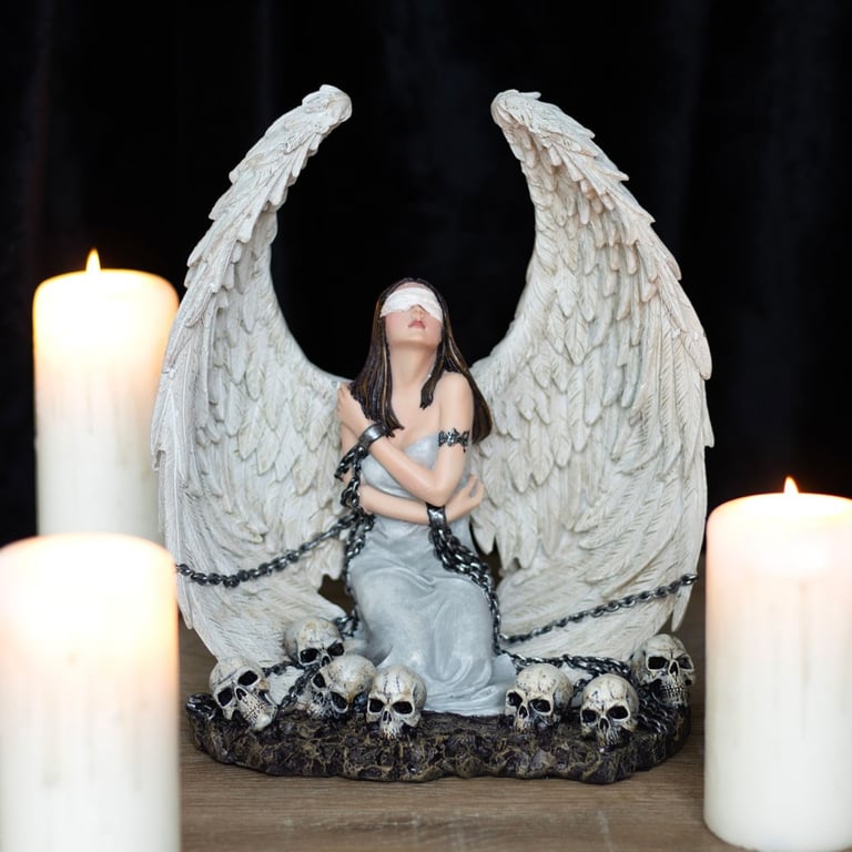 9.5in Captive Spirit Angel Resin Figurine - Gothic Blindfolded Angel Decoration by Spiral Direct